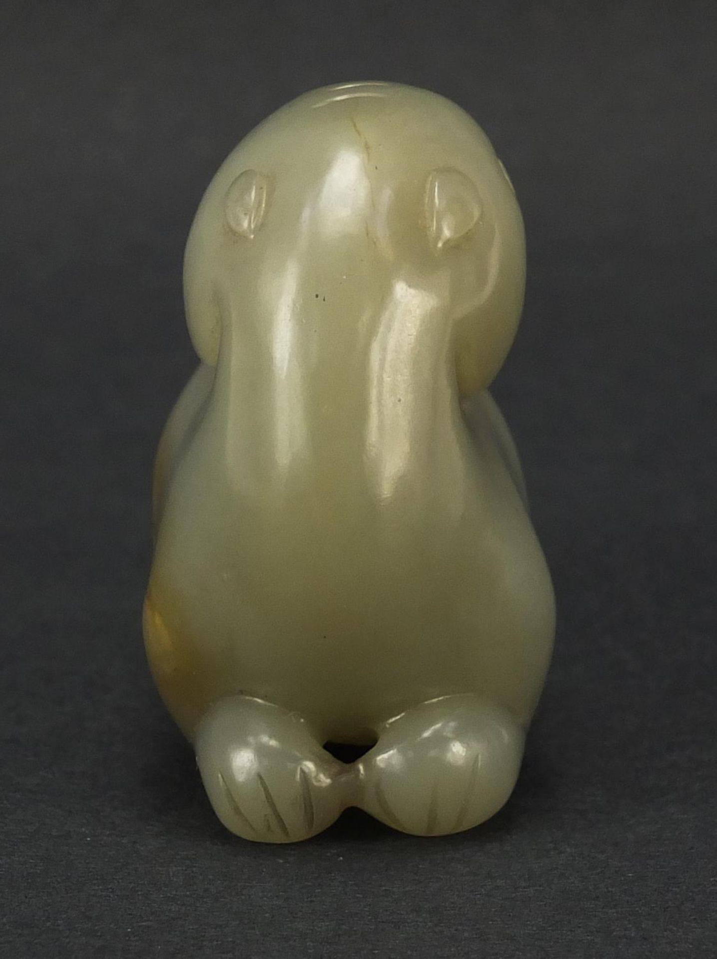 Chinese celadon and russet jade carving of a mythical animal, 6cm in length : For Further - Image 3 of 7