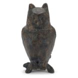 Patinated bronzed owl perched on a branch, 25cm high : For Further Condition Reports Please Visit