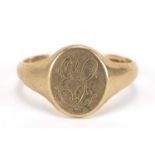 9ct gold signet ring, size R, 4.0g : For Further Condition Reports Please Visit Our Website -