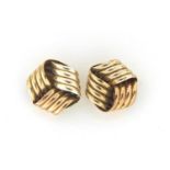 Pair of unmarked three tone gold stud earrings, 1.1cm in diameter, 1.4g : For Further Condition