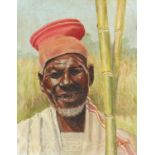 Portrait of an African farmer, oil on board bearing a W M Whiteley Fine Art Department label