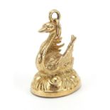 9ct gold swan design intaglio seal fob carved with a gladiator head, 2.8cm high, 4.2g : For