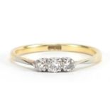 18ct gold diamond three stone ring, size R, 2.8g : For Further Condition Reports Please Visit Our