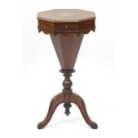 Inlaid mahogany trumpet shaped sewing table with tripod base, 78cm H x 39cm W x 39cm D : For Further