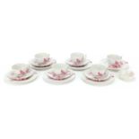 Haviland Limoges teaware including five trios decorated with birds, each cup 5.5cm high : For