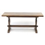 Rectangular oak refectory dining table, 74cm H x 168cm W x 72cm D : For Further Condition Reports