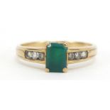 9ct gold green and clear stone ring, size P, 2.6g : For Further Condition Reports Please Visit Our