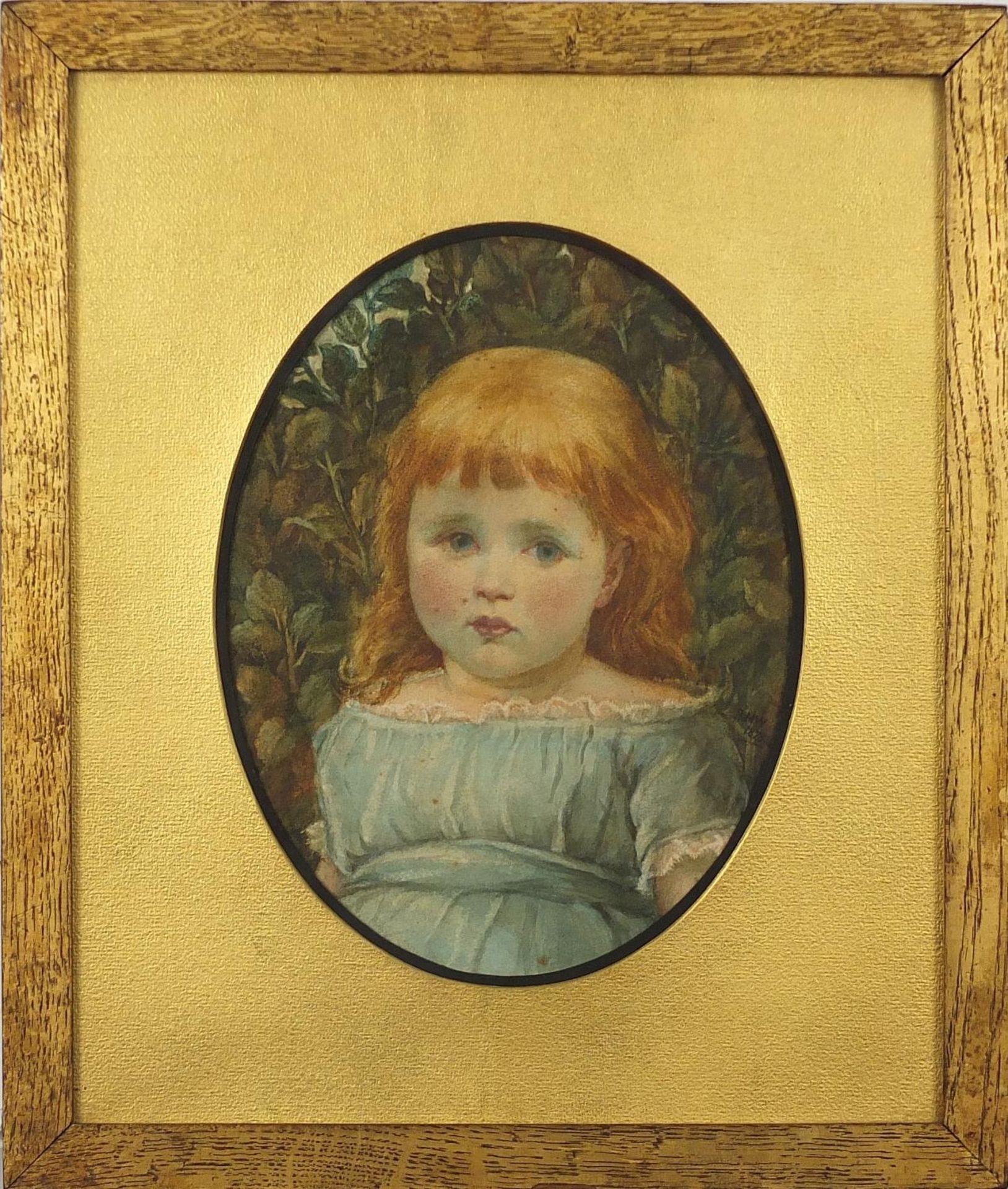 Head and shoulders portrait of a young girl, Victorian oval watercolour, monogrammed RMW 1878, - Image 4 of 10