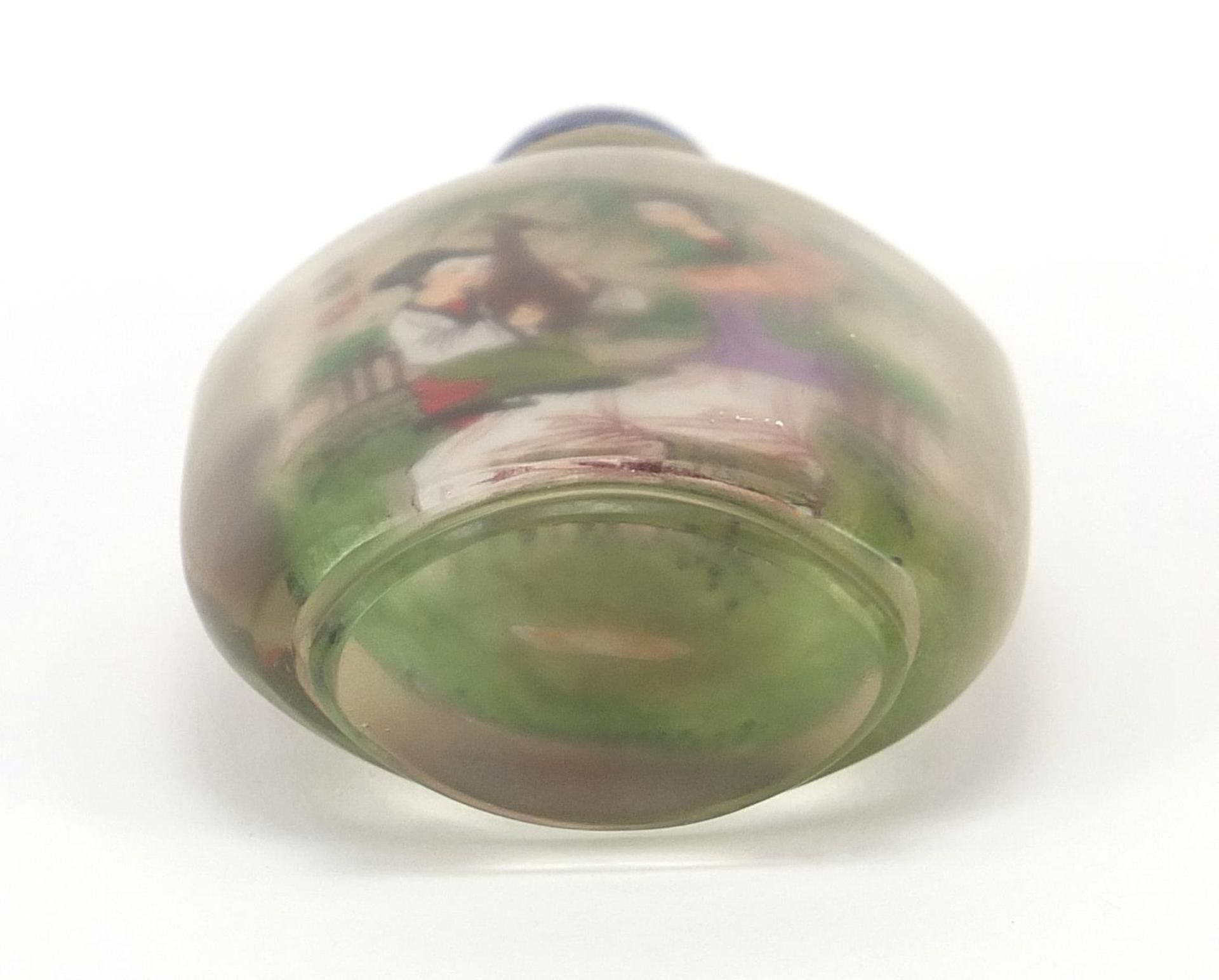 Chinese glass snuff bottle with hardstone stopper, internally hand painted with females, 10.5cm high - Image 6 of 7