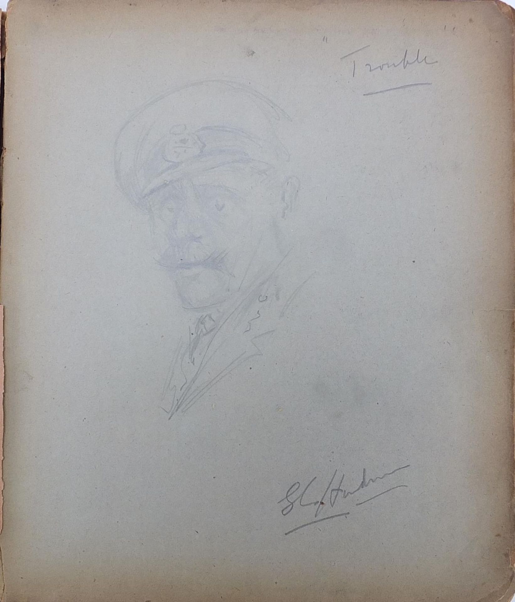 Early 20th century leather bound album with autographs, annotations and sketches belonging to - Image 4 of 46