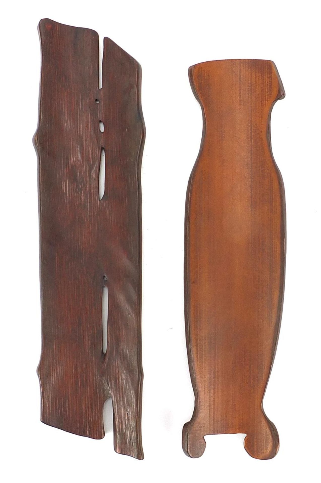 Two Chinese carved bamboo scholar's wrist rests including one in the form of a vase with - Image 4 of 4