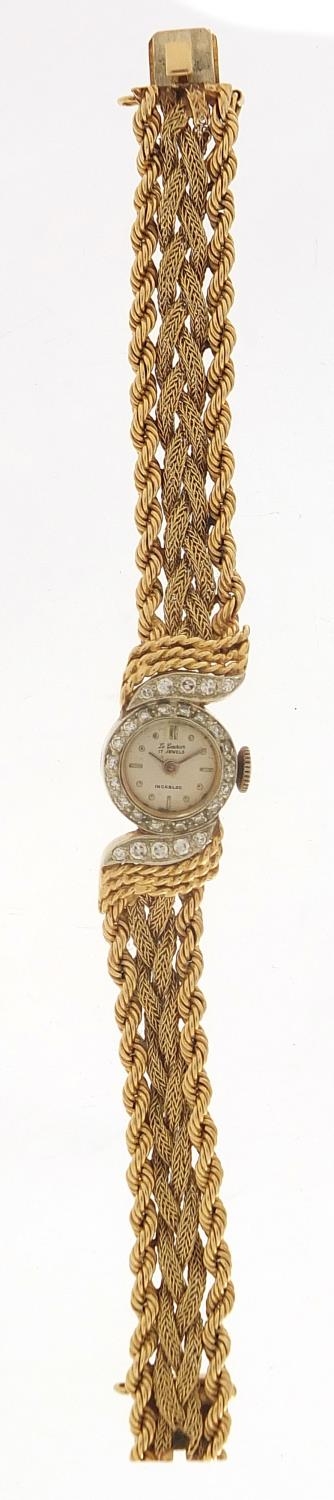 Le Courier, ladies 14ct gold and diamond manual wind wristwatch with 14ct gold rope twist strap, - Image 2 of 7