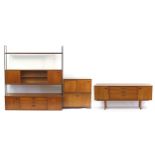 1960's teak Ladderax design modular wall unit by Avalon with cupboard doors, sliding doors,