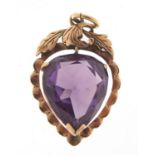 Unmarked gold purple/blue stone pendant, possibly alexandrite, 3cm high, 4.5g : For Further