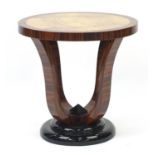 Art Deco design rosewood and walnut effect coffee table, 58cm high x 59.5cm in diameter : For