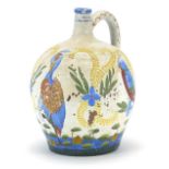 Continental ceramic jug hand painted with birds of paradise and flowers, 28.5cm high : For Further