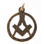 9ct gold masonic pendant, 2.2cm high, 1.7g : For Further Condition Reports Please Visit Our