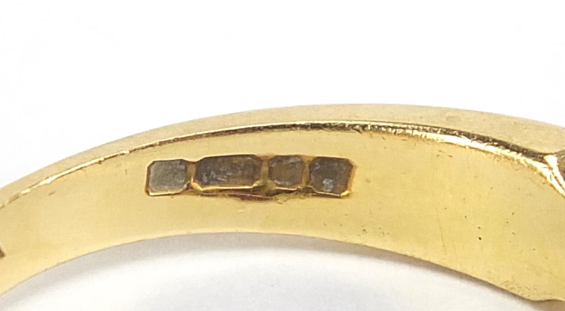 18ct gold diamond and ruby half eternity ring, the diamonds approximately 3.2mm in diameter, size R, - Image 5 of 6