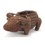 Tribal interest wicker basket in the form of a buffalo, 36cm in length : For Further Condition