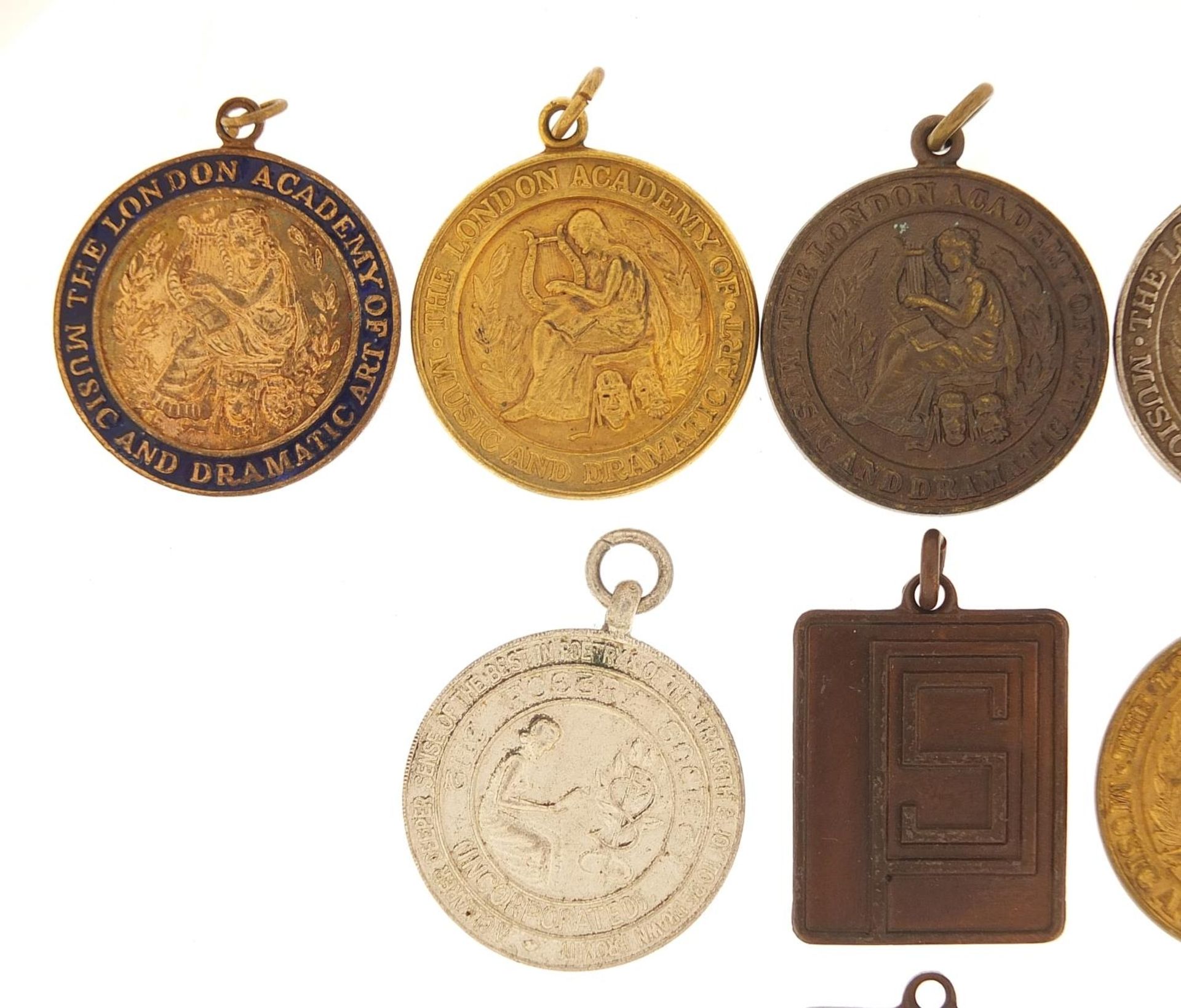 Seven London Academy of Music and Dramatic Art medallions and two poetry society examples : For - Image 2 of 8