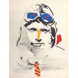 Portrait of a pilot, pencil signed print in colour, limited edition 54/125, indistinctly signed,