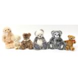 Six teddy bears with jointed limb including Merrythought, Isabelle Lee and Kaycee bears, the largest