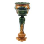 Art Nouveau pottery jardiniere on stand, 88.5cm high x 36.5cm in diameter : For Further Condition