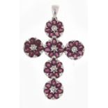 Large silver cross pendant set with purple stones, 5cm high : For Further Condition Reports Please