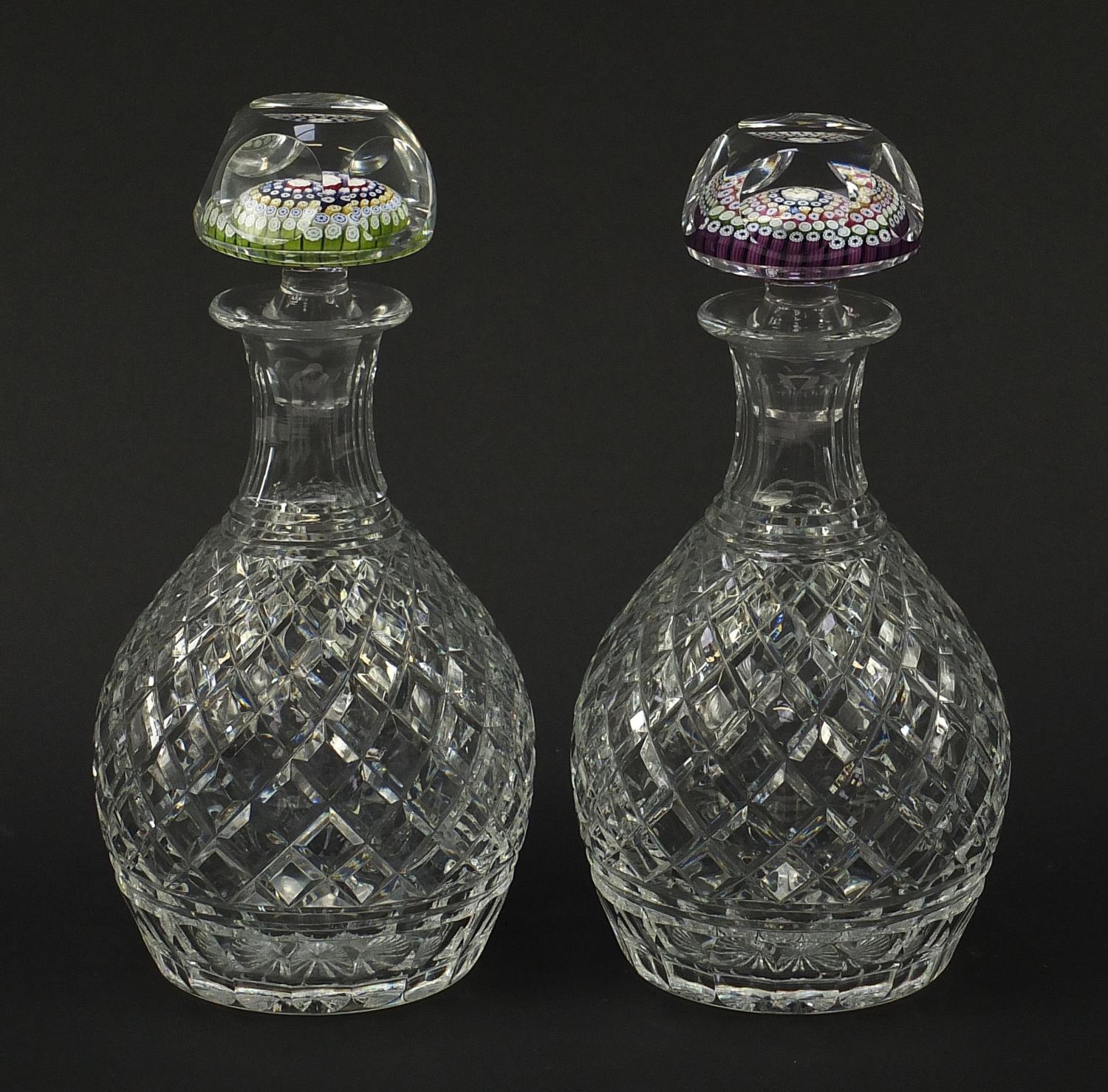 Two Whitefriars cut glass decanters with millefiori paperweight design stoppers, each with date - Image 2 of 6