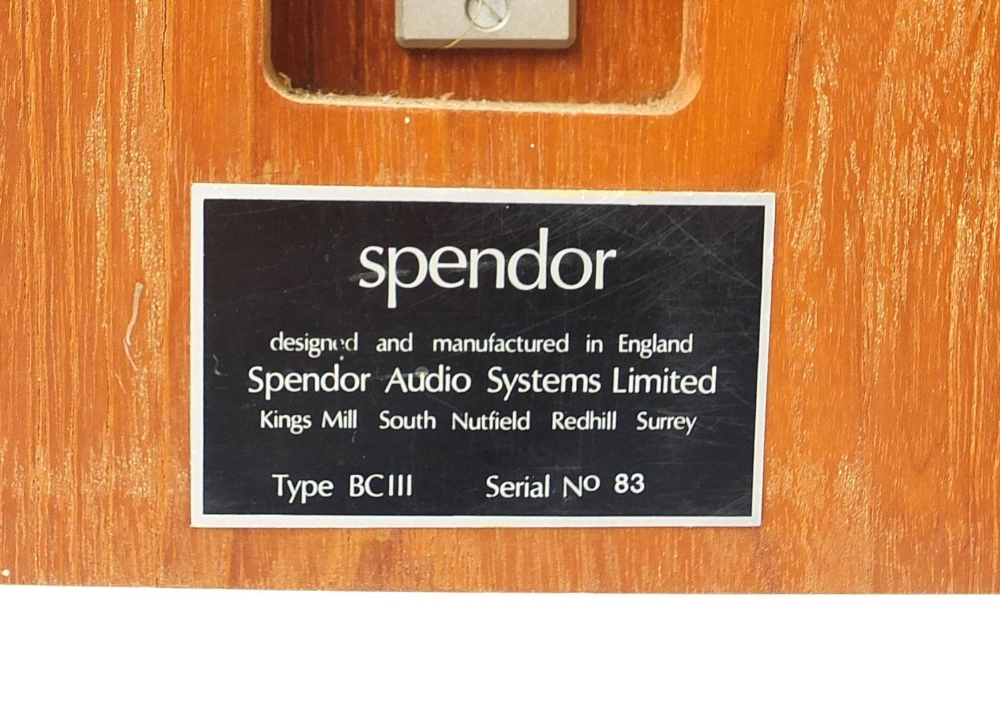 Pair of Spendor BCIII speakers with stands, serial number 83, the speakers 80cm H x 39.5cm W x 39. - Image 5 of 5