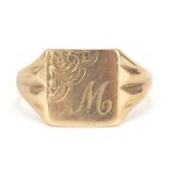 9ct gold signet ring, size R, 3.2g : For Further Condition Reports Please Visit Our Website -