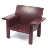 Afra and Tobia Scarpa for Meritalia, Italian burgundy leather Cornelia armchair, 77cm H x 95cm W x