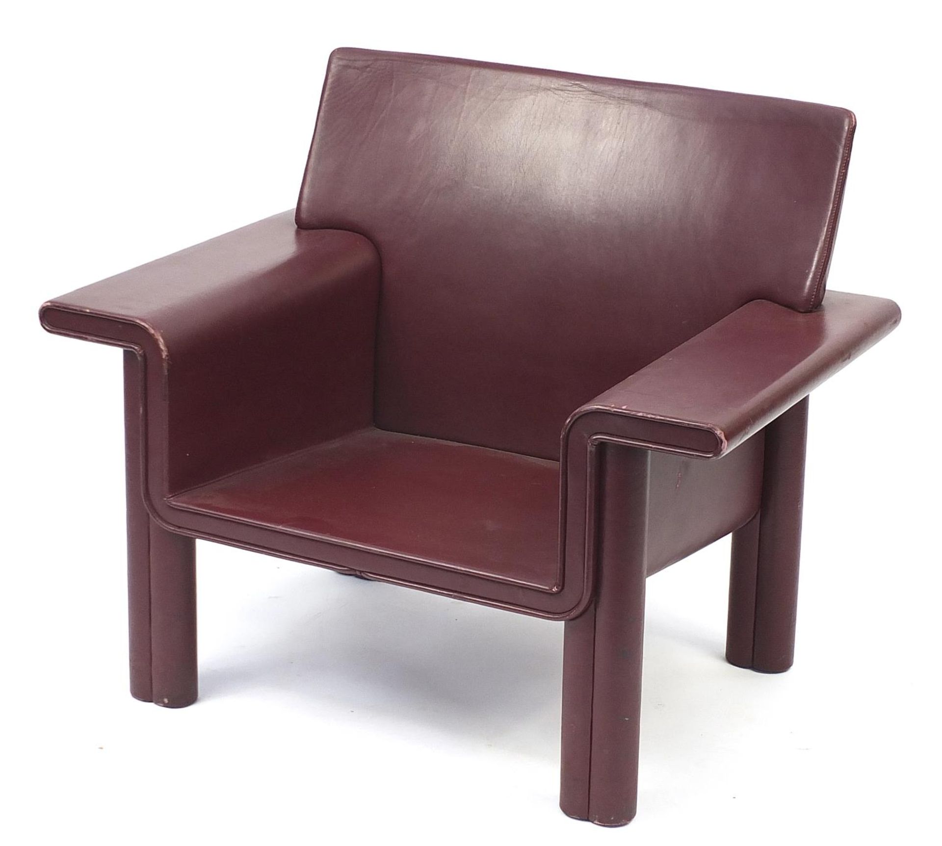 Afra and Tobia Scarpa for Meritalia, Italian burgundy leather Cornelia armchair, 77cm H x 95cm W x