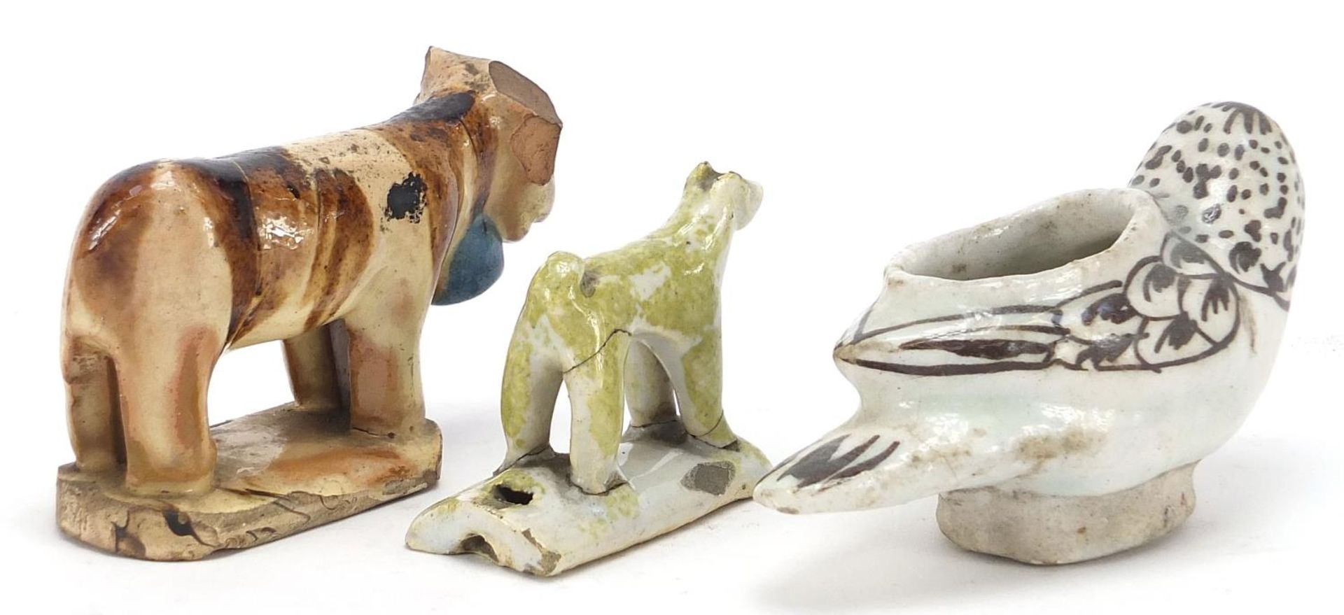 18th century and later ceramics including a dog whistle and cow, the largest 10.5cm in length : - Image 3 of 8