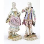 Pair of 19th century continental porcelain figures in the form of a young gentleman and his lover,