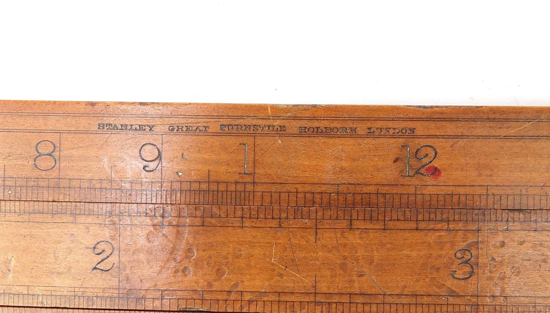 Antique Stanley boxwood three foot sliding rule impressed Stanley Great Turnstile Holborn London, - Bild 11 aus 14