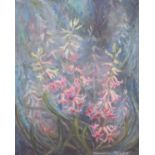 Heather Taylor - Wild flowers, Impressionist oil on board, mounted and framed, 49.5cm x 39cm