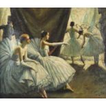 Ballet dancers, Modern British oil on canvas, mounted and framed, 59.5cm x 49.5cm excluding the