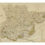 Early 19th century hand coloured map of Essex, mounted, framed and glazed, 49.5cm x 44.5cm excluding