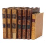 Seven antique leather bound history books comprising Hallam's Middle Ages volumes 1-3, History of