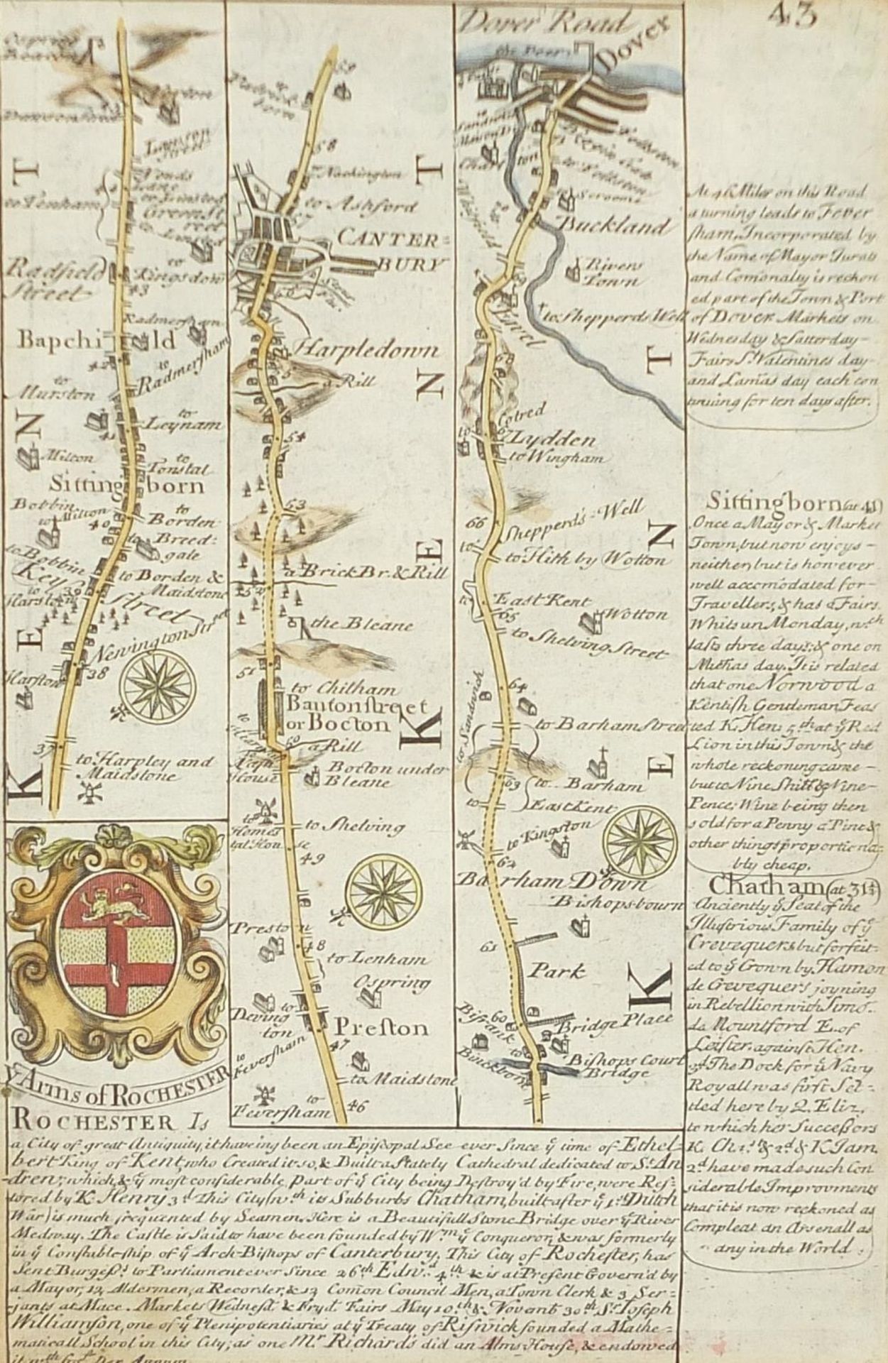 Three antique hand coloured road maps including two by John Owen Emmanuel Bowen, mounted, framed and - Image 6 of 20