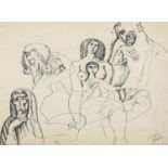 After Bela Kadar - Surreal nude figures, pen and ink, mounted, framed and glazed, 46cm x 34cm