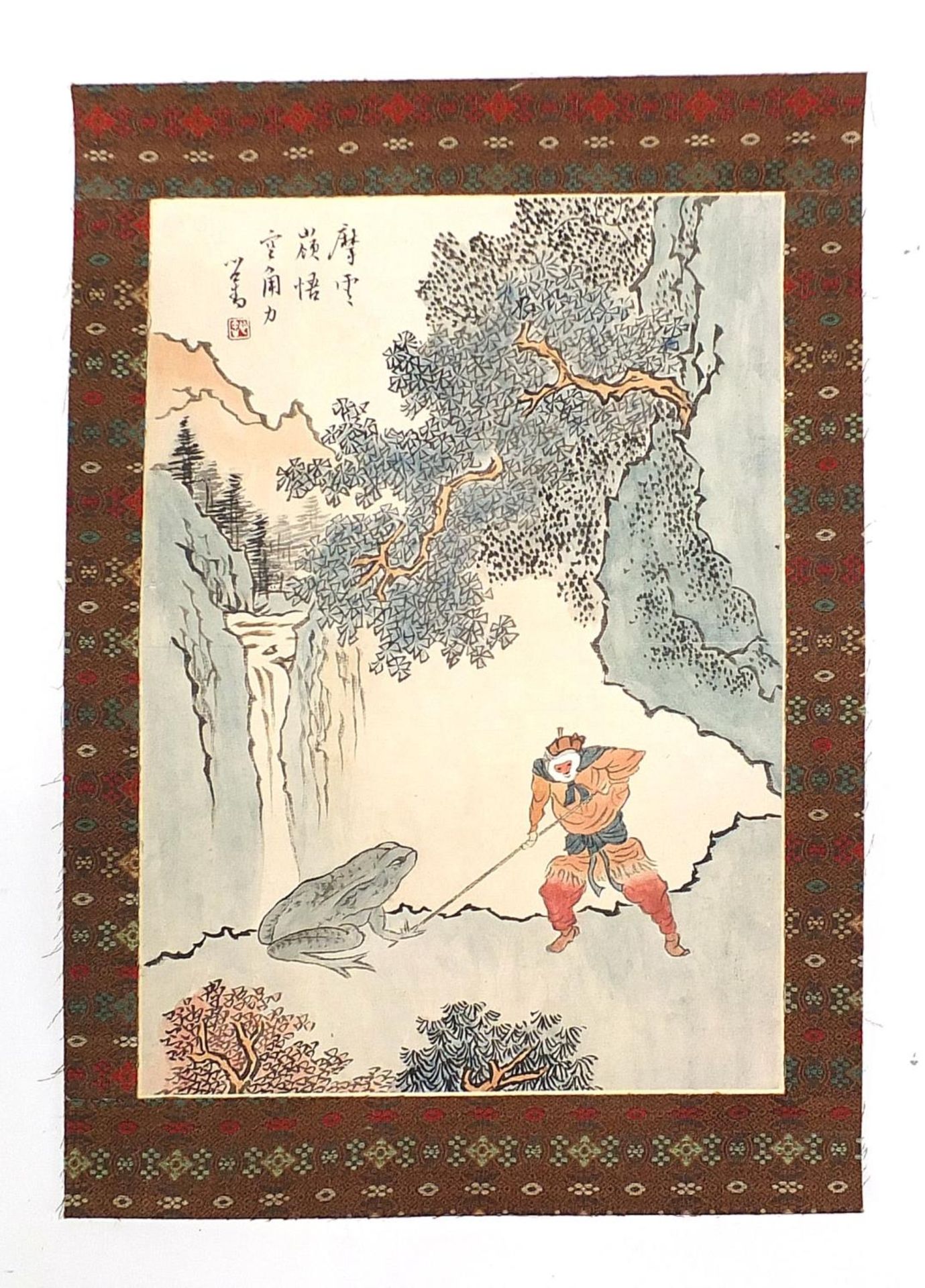 Attributed to Puru - Journey to the West, the monkey king fight with giant toad monster, Chinese ink - Image 2 of 3