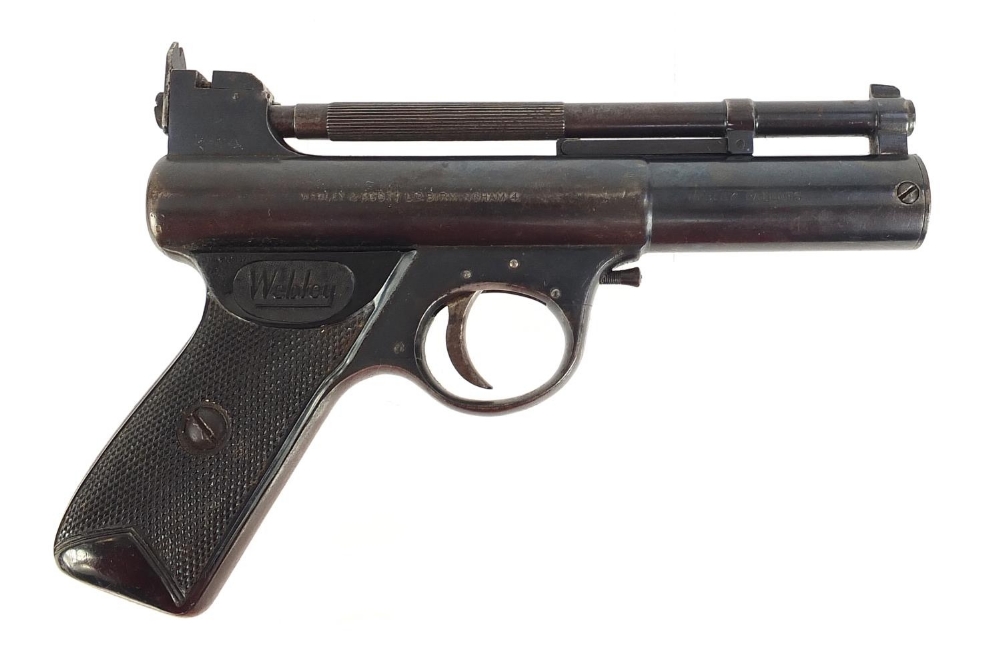 Vintage Webley & Scott mark I over lever .177 cal air pistol, 19cm in length : For Further Condition - Image 4 of 7