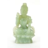 Chinese green jade carving of Guanyin, incised marks to the base, 16cm high : For Further