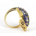 18ct gold and enamel dolphin ring, size M, 8.0g : For Further Condition Reports Please Visit Our