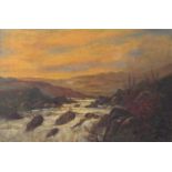 River landscape before mountains, 19th century oil on canvas, unframed, 76cm x 50.5cm : For