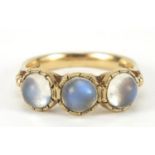 Georgian style 9ct gold cabochon moonstone ring, size O, 3.9g : For Further Condition Reports Please