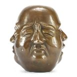 Large Chinese patinated bronze four face Buddha, 20cm high : For Further Condition Reports Please