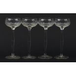 Set of four cut crystal tall glasses, 20cm high : For Further Condition Reports Please Visit Our